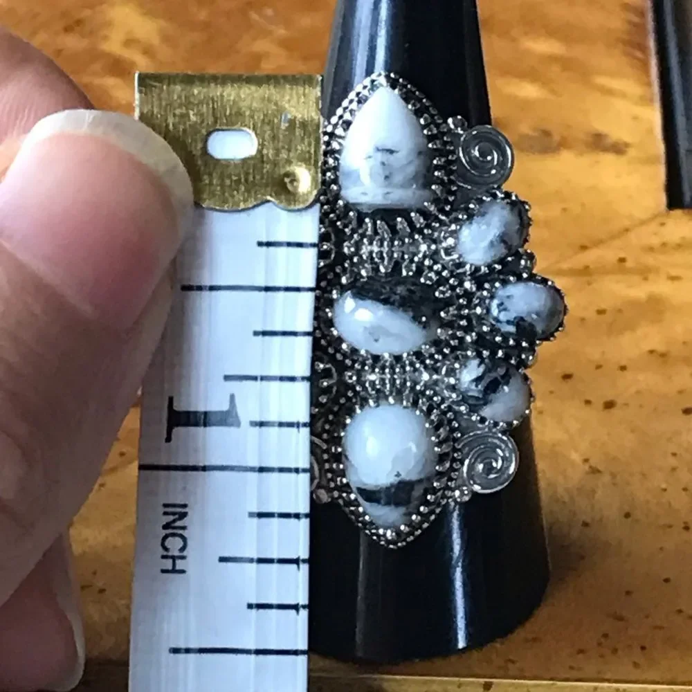 White Buffalo Sterling Silver Statement Ring Size 8